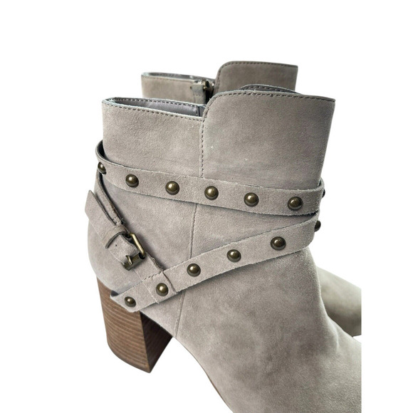 BP Brass Plum Taupe Faux Suede Boots Women Size 8M Studded Short Booties Western - Picture 3 of 10